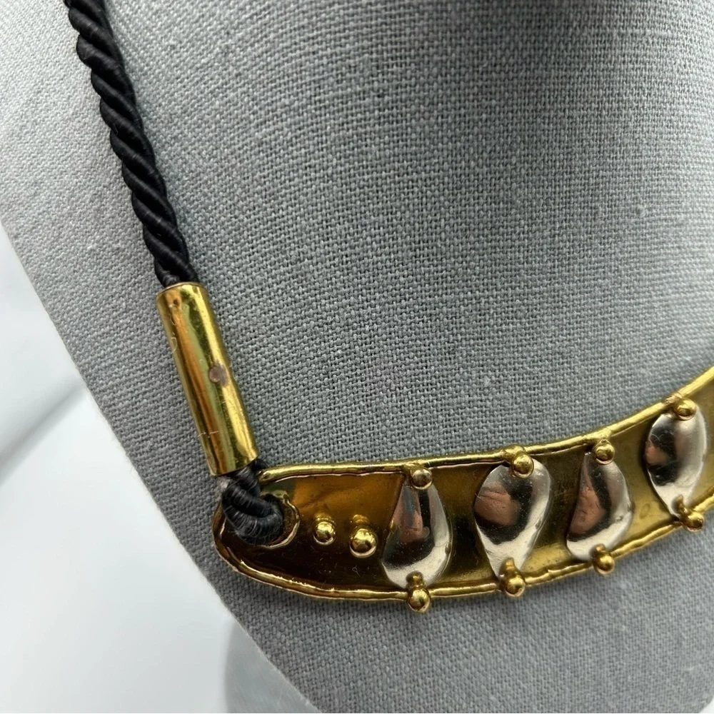 Made in Mexico Quality Abstract Gold Tone Metal Statement Short Necklace Signed